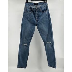 DSTLD | High Waisted Distressed Knees Mom Jeans, Medium‎ Wash Size 28x30 Womens